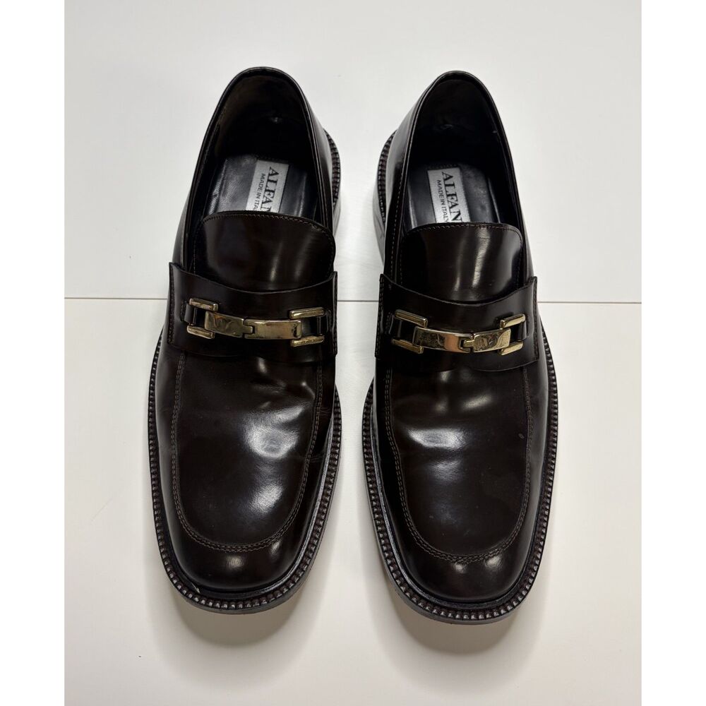 Alfani Brown Leather Buckle Gold Look Shoe Loafers Men's Size 9 Old Money